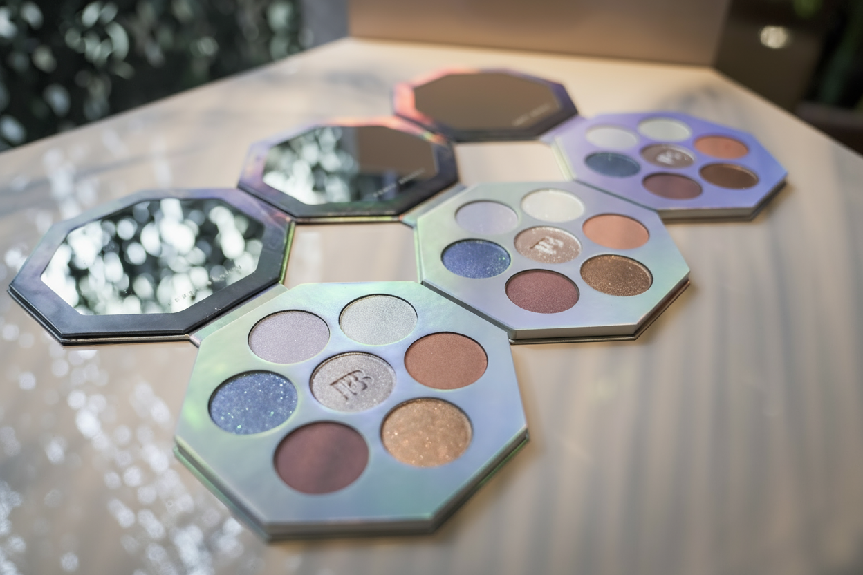 Fenty Beauty eyeshadow palettes on a glittering surface